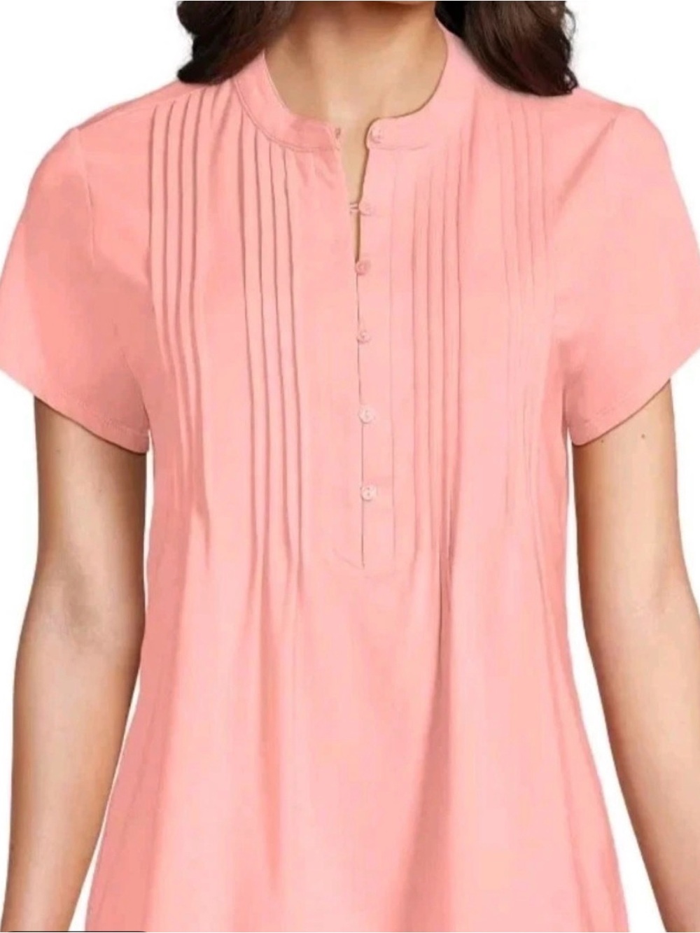 Lands' End Soft Coral Pintuck Button-Front Blouse